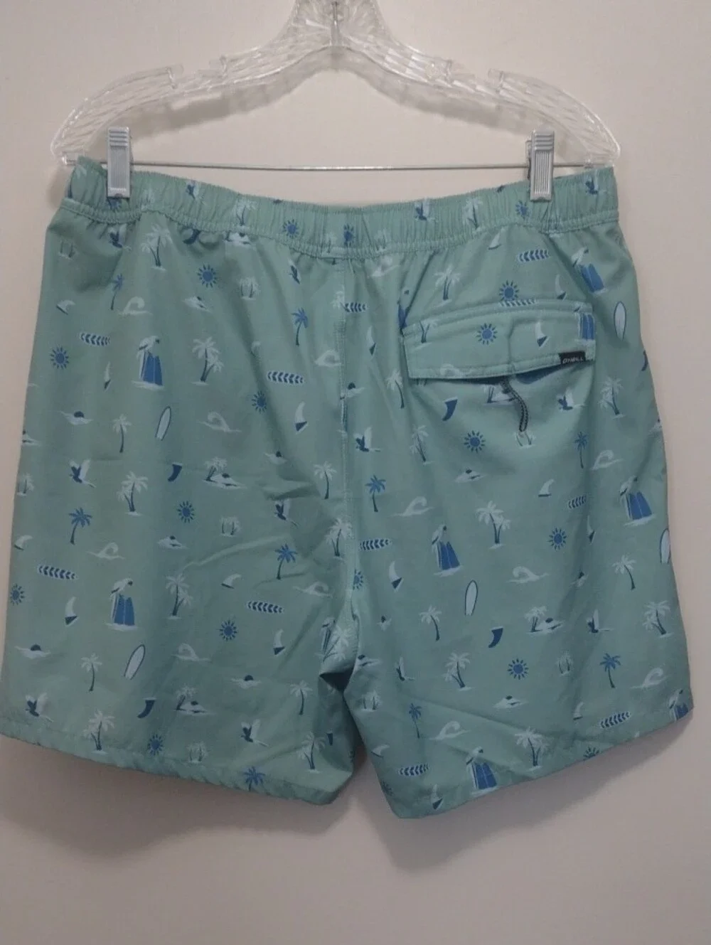 O'Neill Mint Green Swim Trunks With Blue Beach Print (J1344)